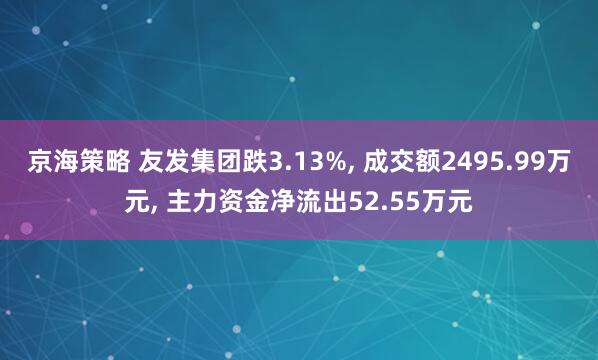 京海策略 友发集团跌3.13%, 成交额2495.99万元, 主力资金净流出52.55万元